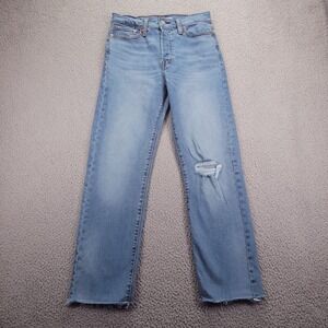 LEVIS Jeans Size 28 Wedgie Straight Distressed Light Wash Denim 28x27
